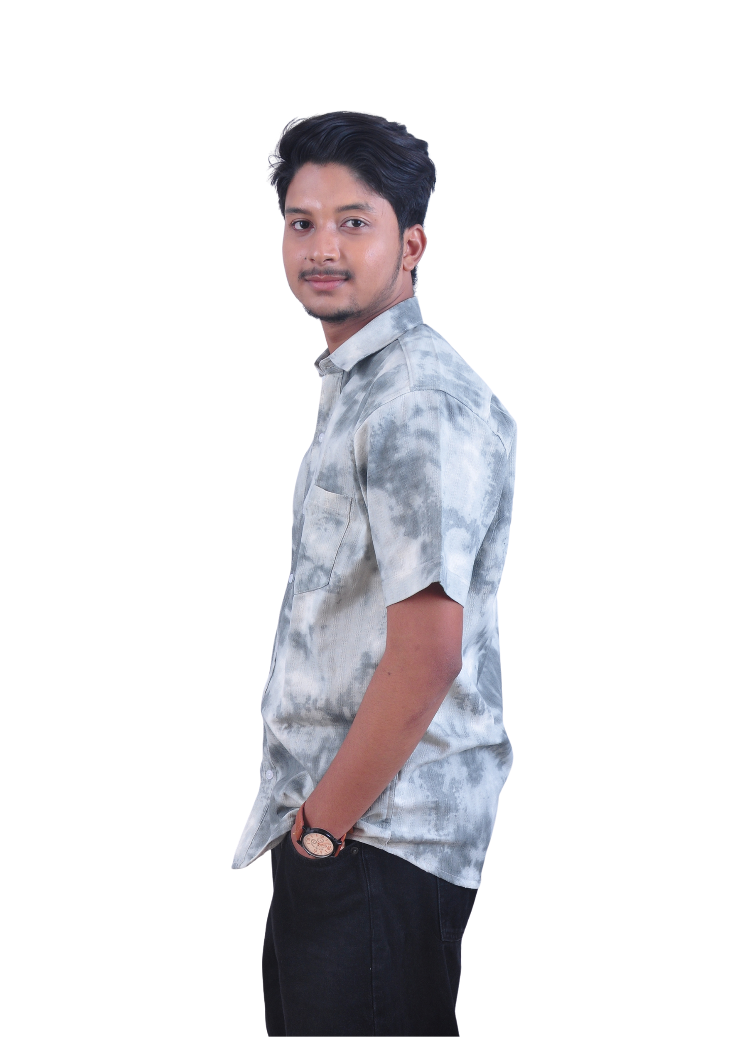 Cloud Wash Tie-Dye Shirt – Ice Grey Premium Casual Fit