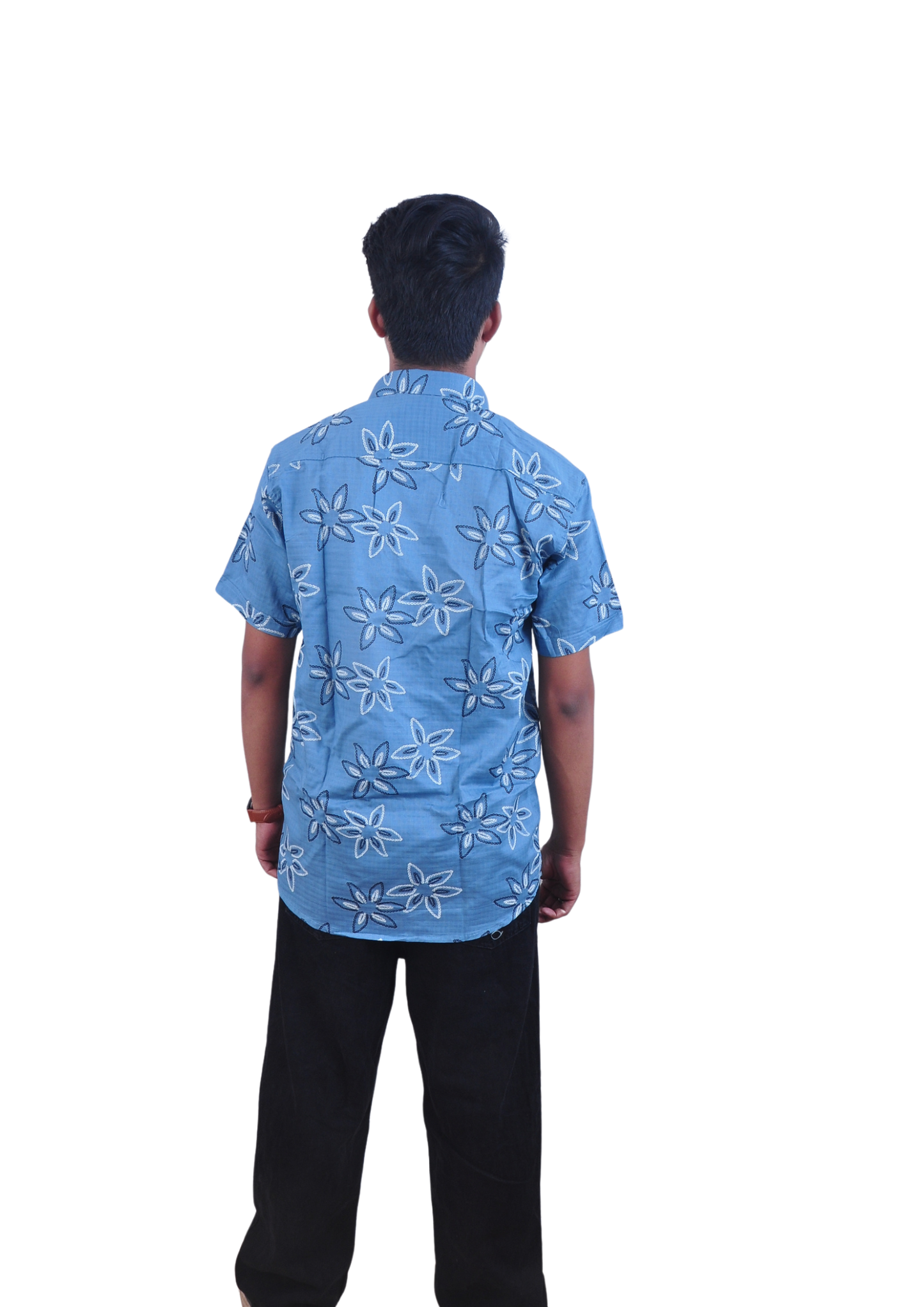 Men’s Sky Blue Floral Print Casual Shirt – Regular Fit
