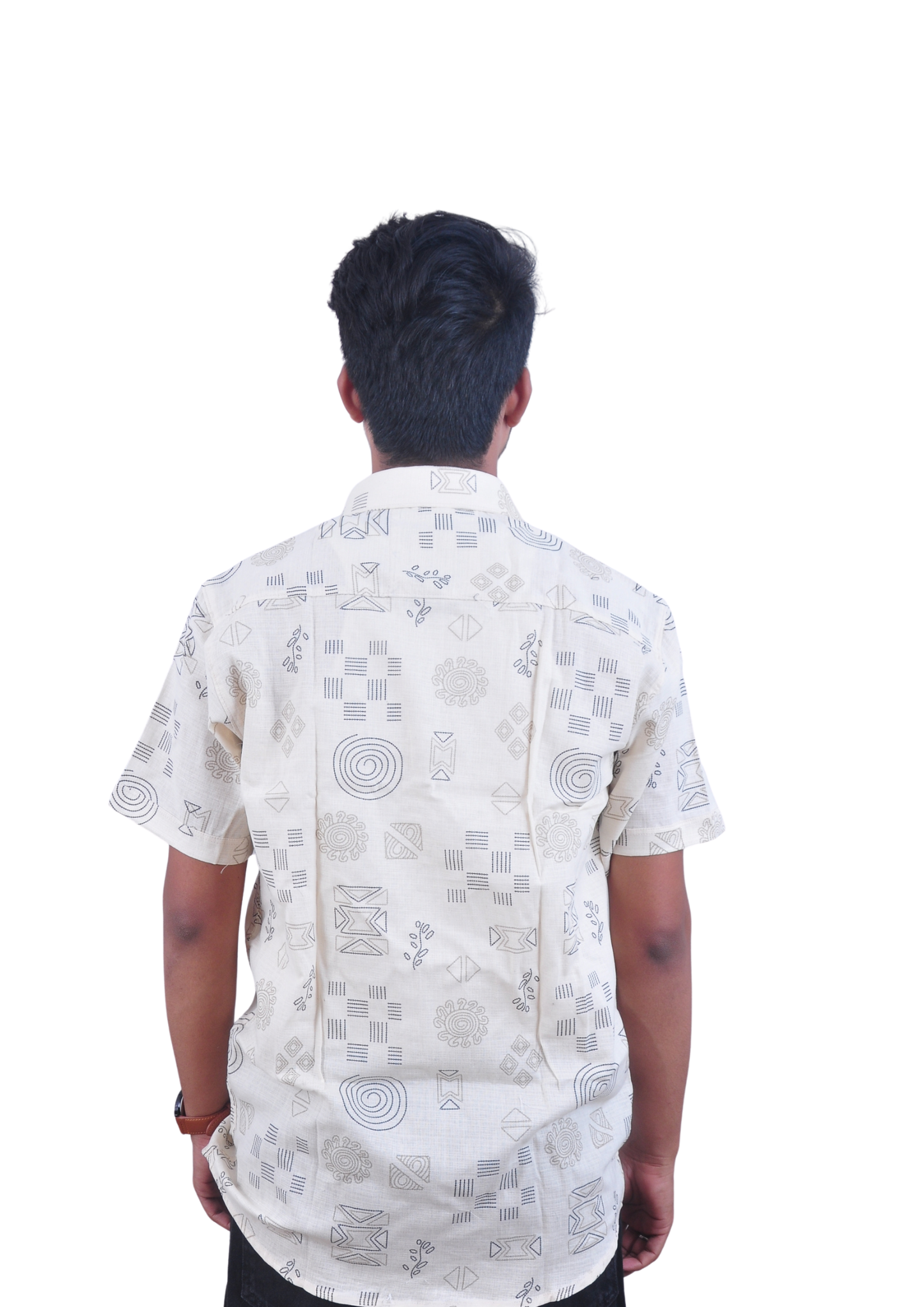 Men’s Cream Beige Abstract Printed Casual Shirt
