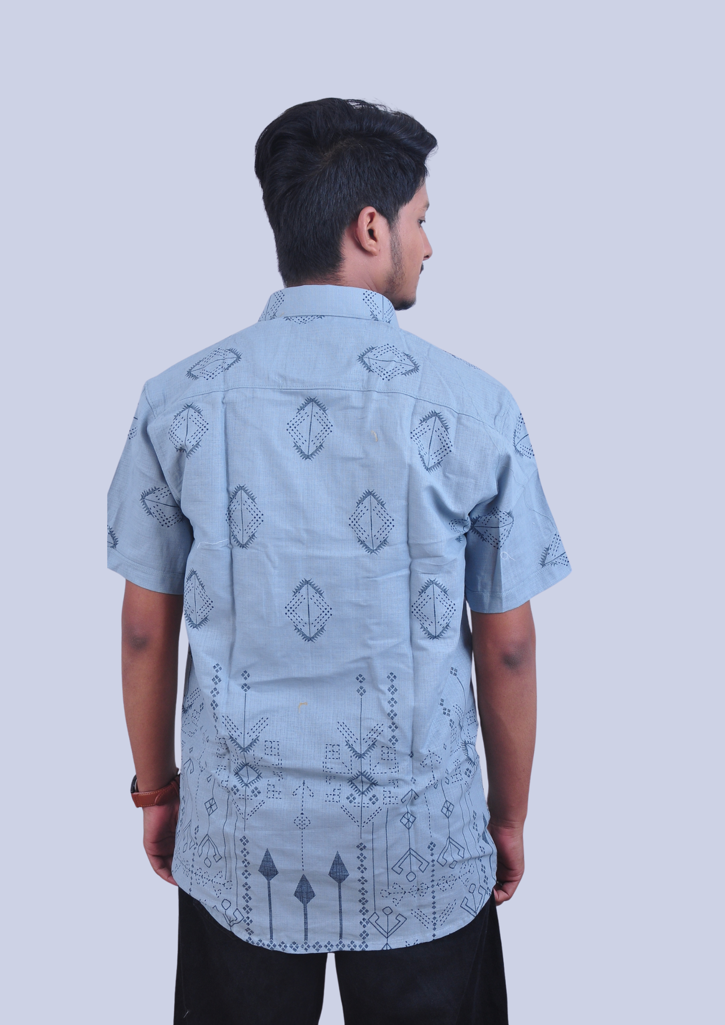 Men’s Sky Blue Geometric Print Casual Shirt