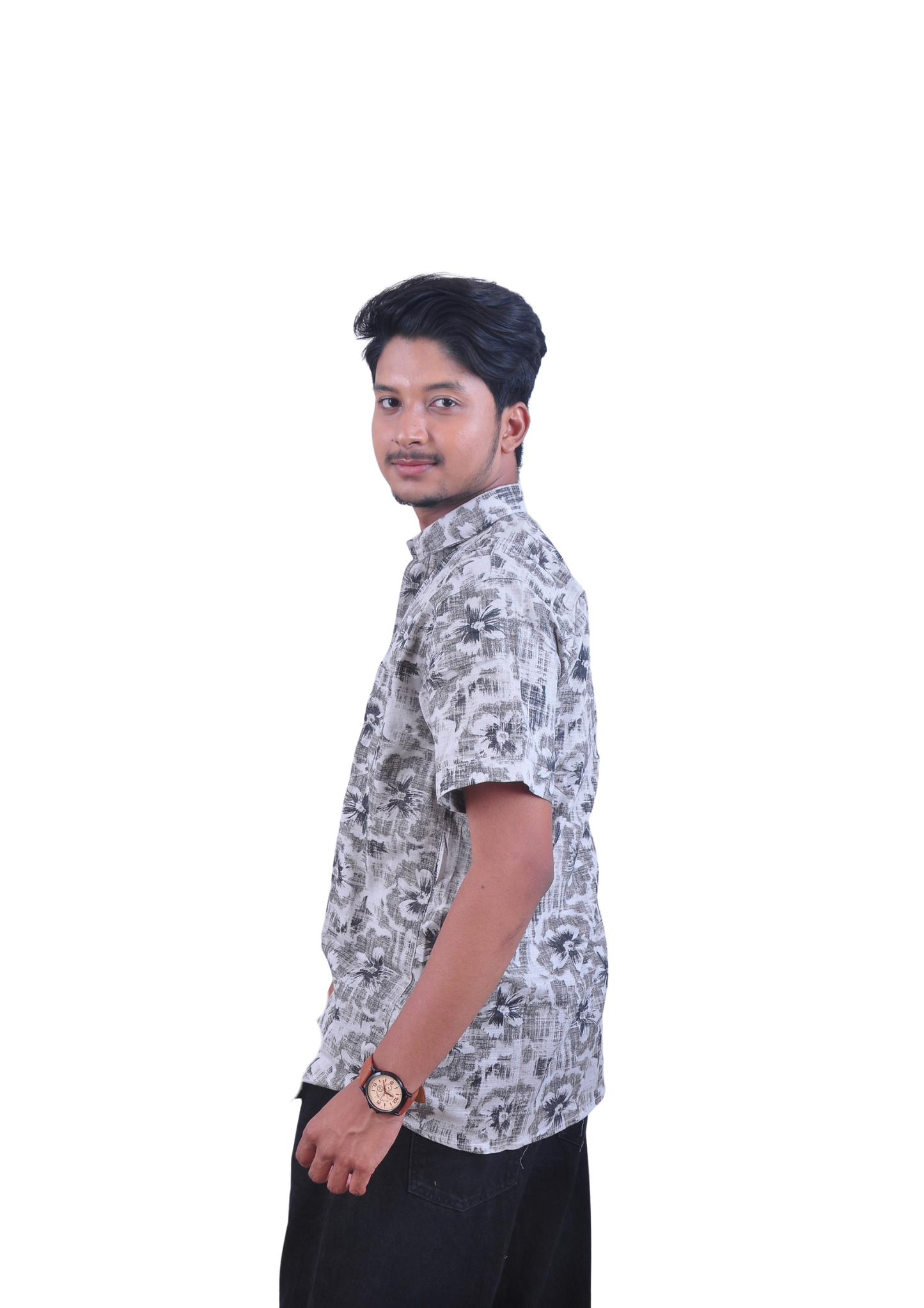 Floral Abstract Print Half Sleeve Shirt – Grey