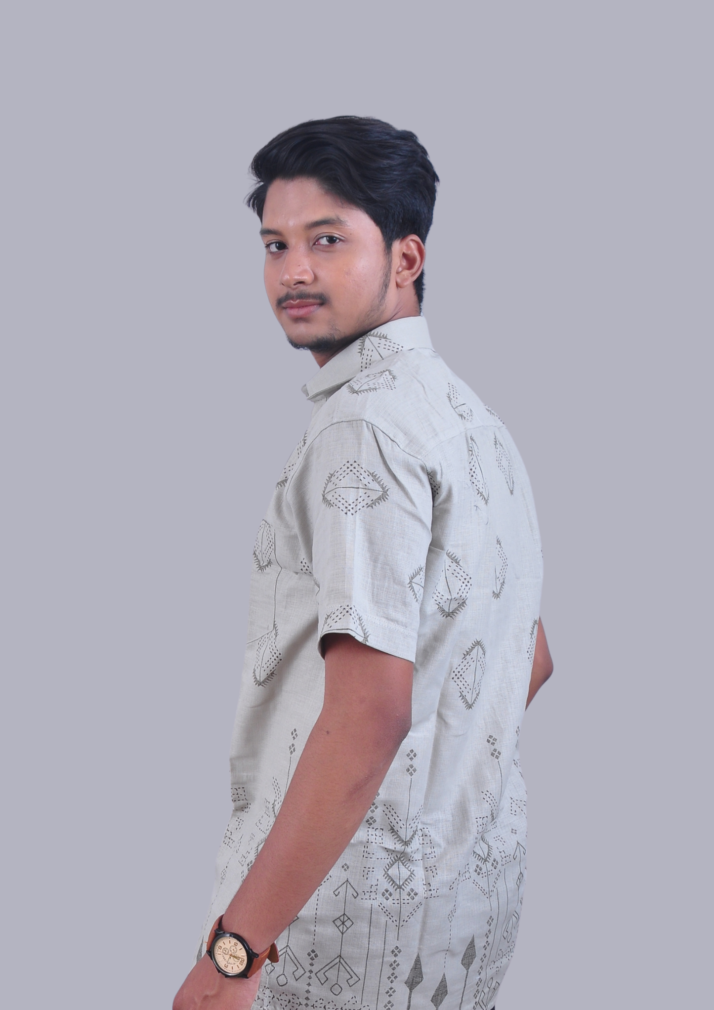 Minimal Printed Cuban Collar Shirt – Sage Green Casual Wear