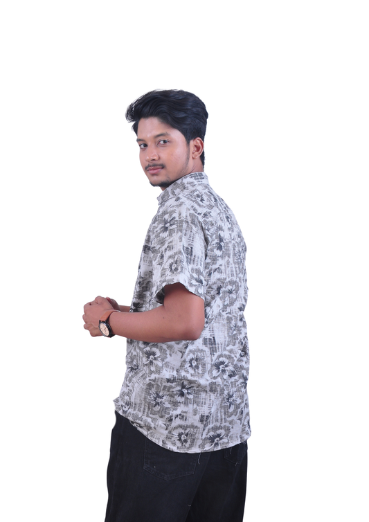 Floral Abstract Print Half Sleeve Shirt – Grey