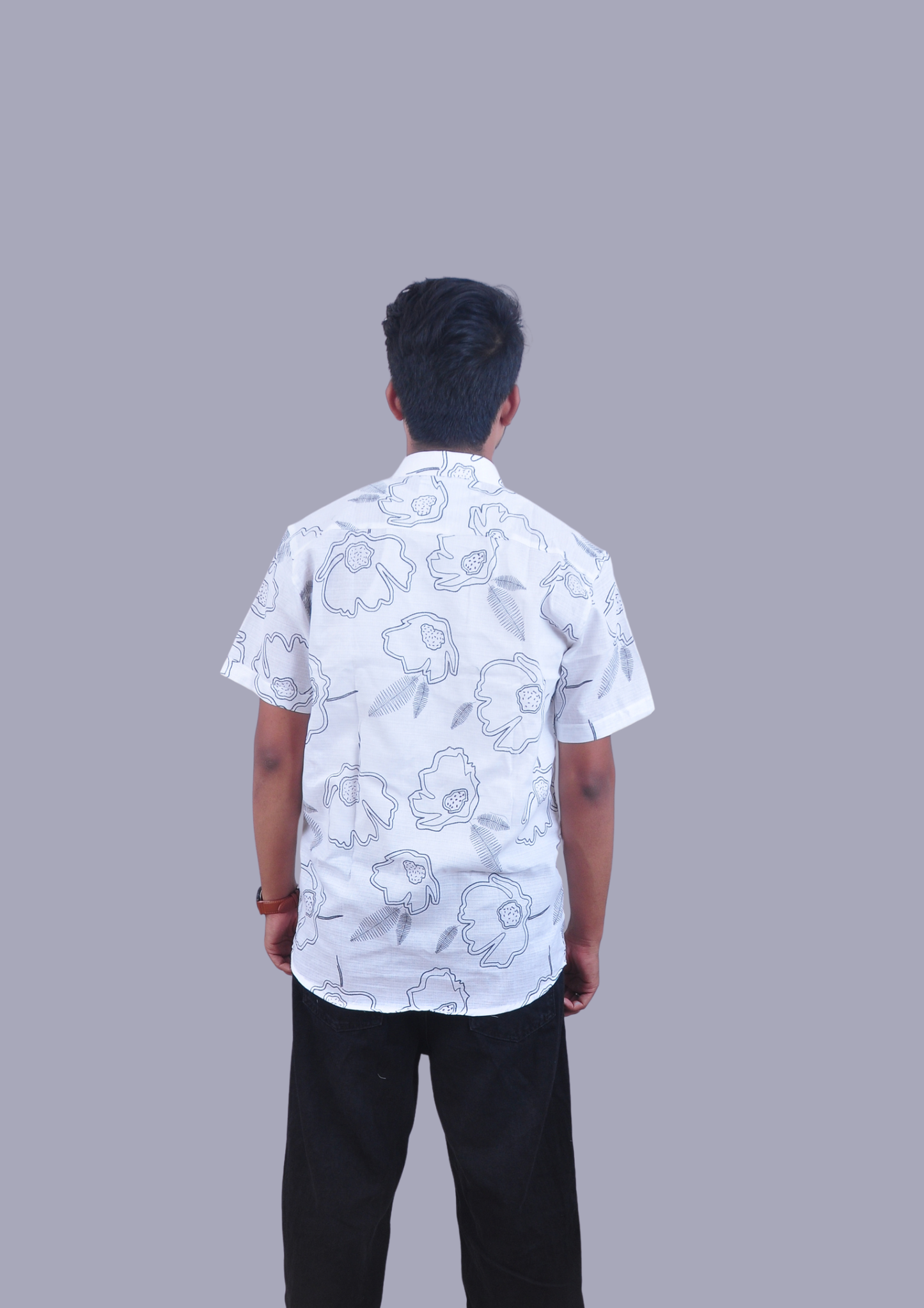 Men’s White Floral Print Casual Shirt – Short Sleeve, Regular Fit, Lightweight Summer Wear