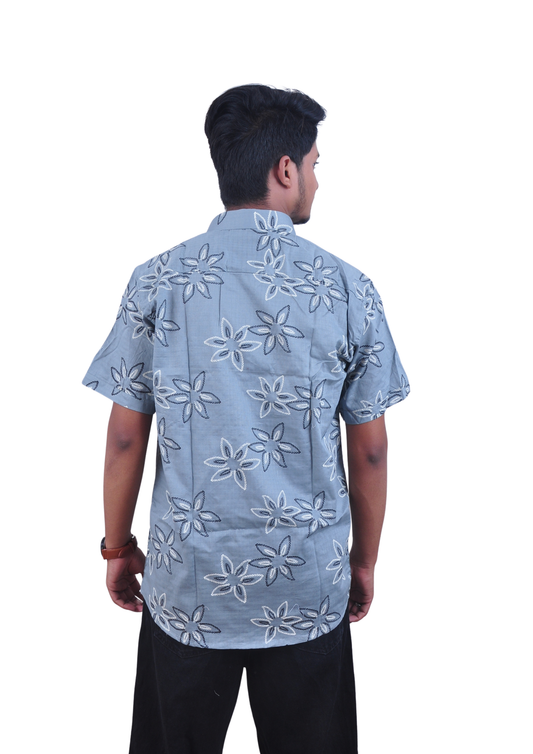 Men’s Grey Floral Print Casual Shirt – Regular Fit