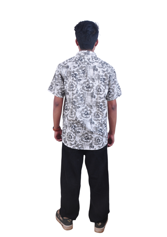 Men’s White Grey Floral Printed Casual Shirt