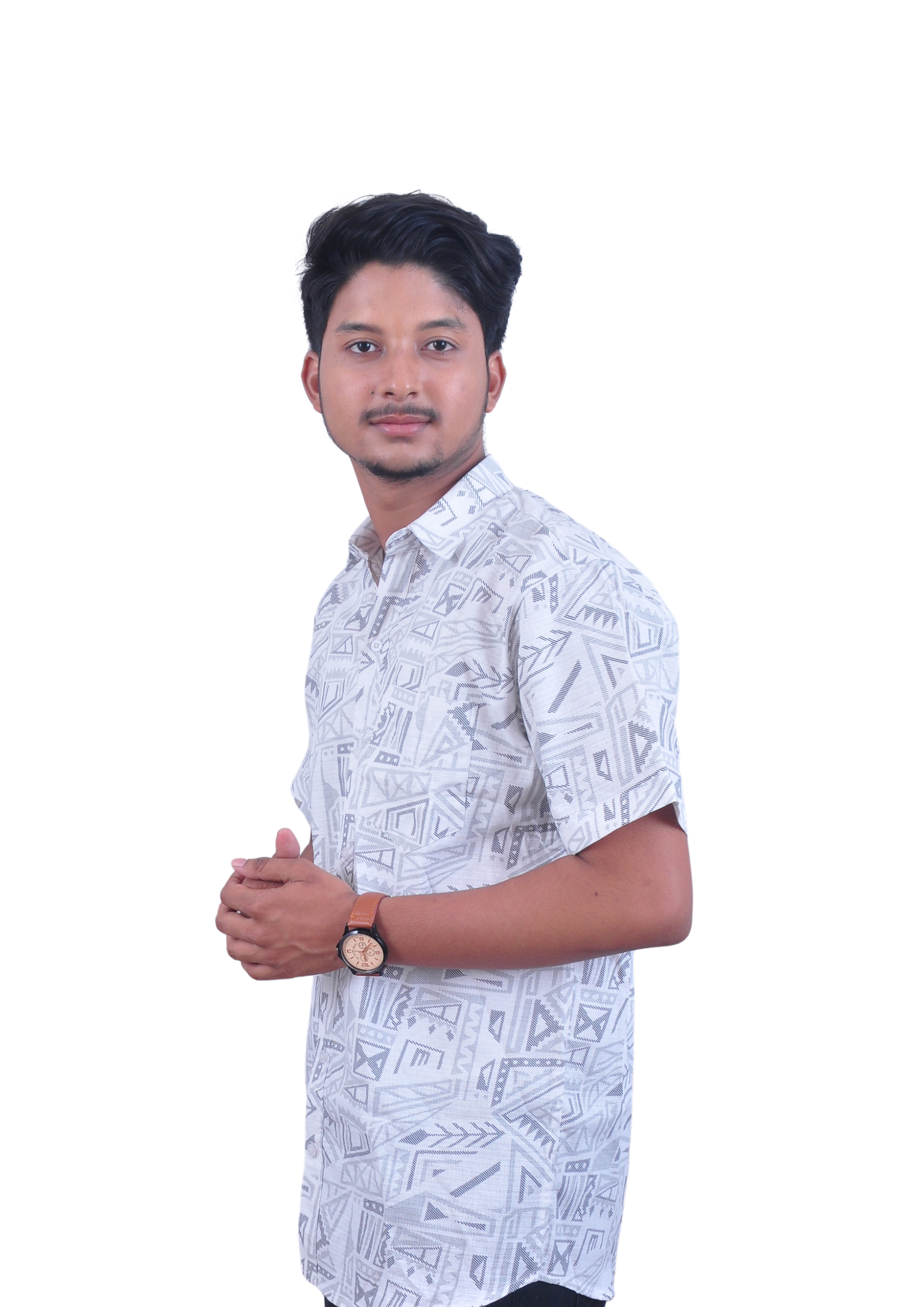 Men’s White Grey Geometric Printed Casual Shirt