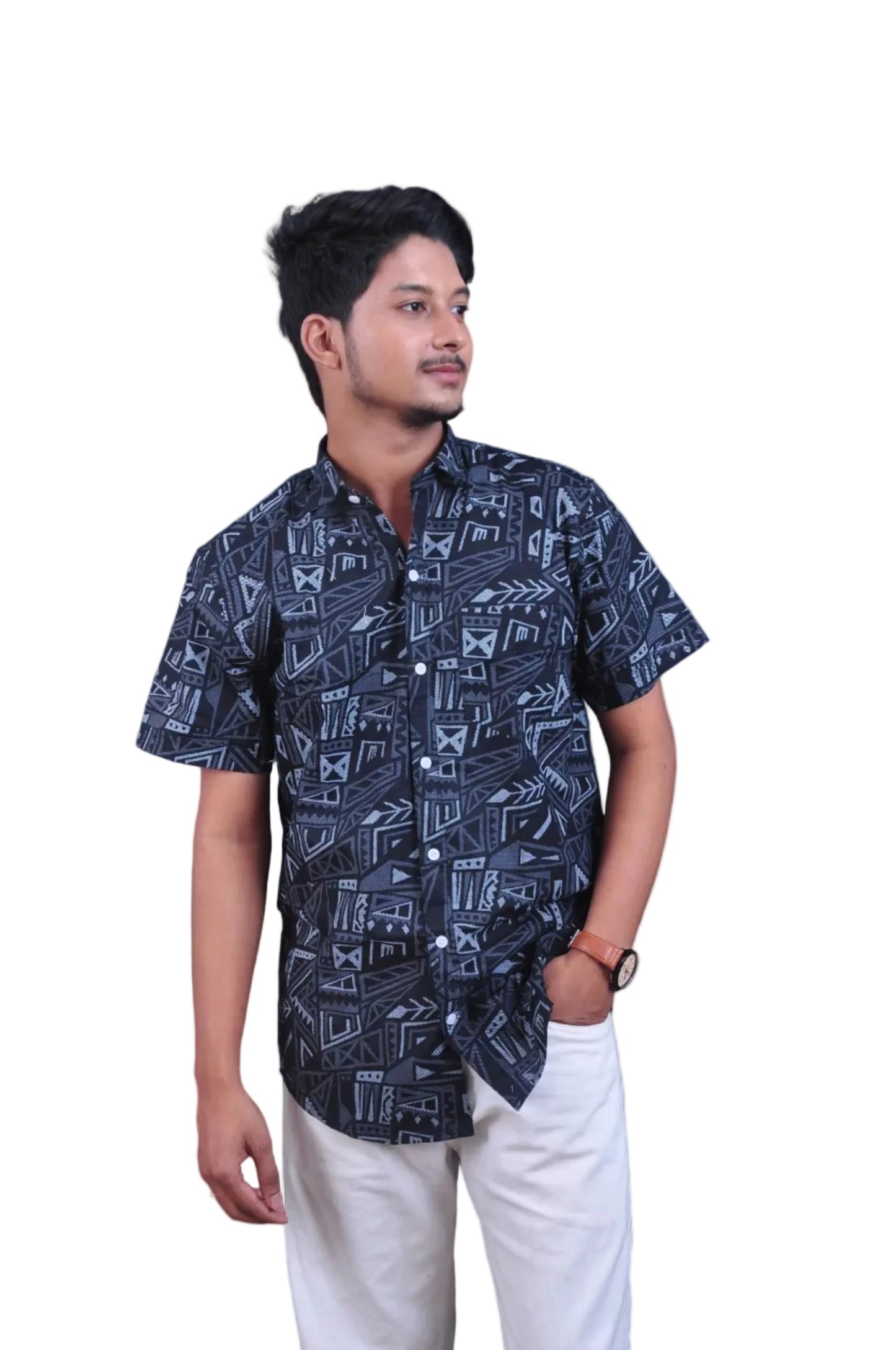 Midnight Tribal Print Half Sleeve Shirt