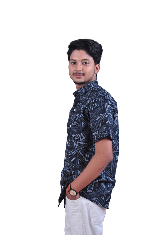 Midnight Tribal Print Half Sleeve Shirt