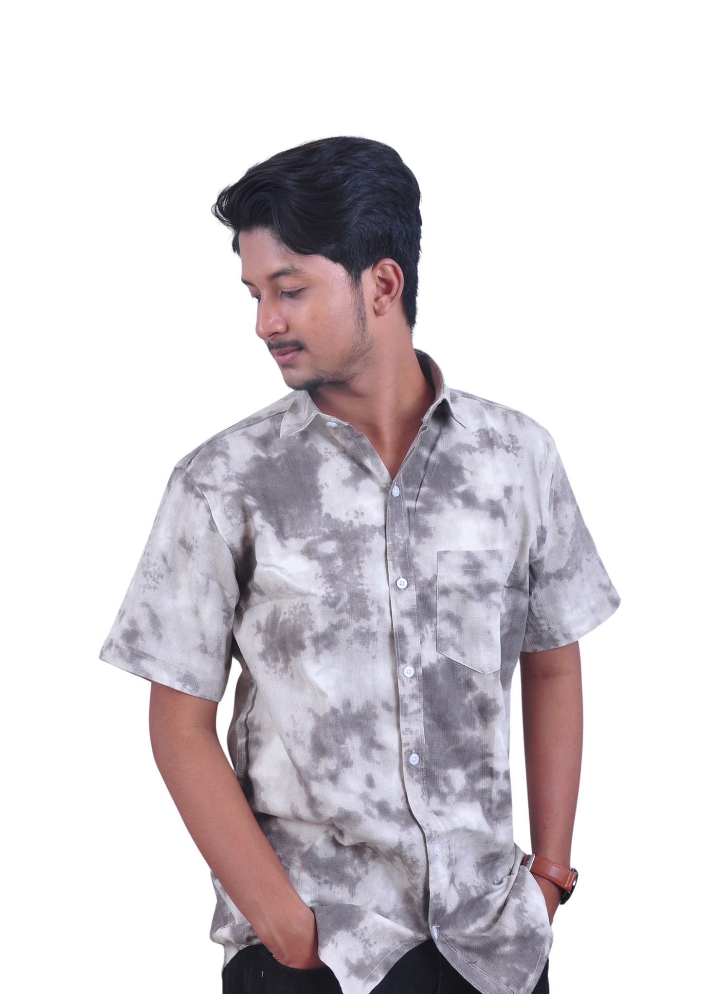 Urban Tie-Dye Casual Shirt – Smoky Grey Relaxed Fit