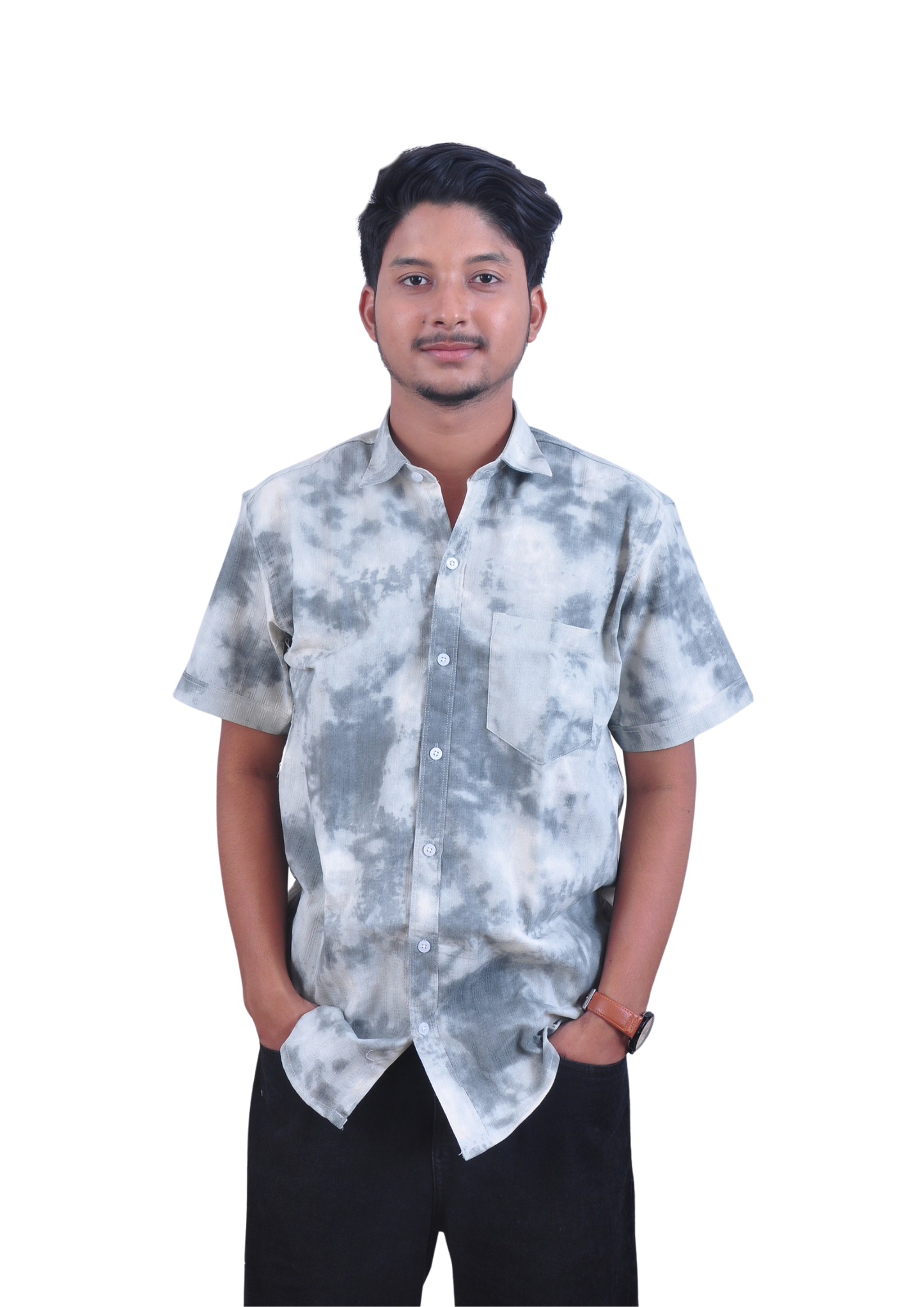 Cloud Wash Tie-Dye Shirt – Ice Grey Premium Casual Fit