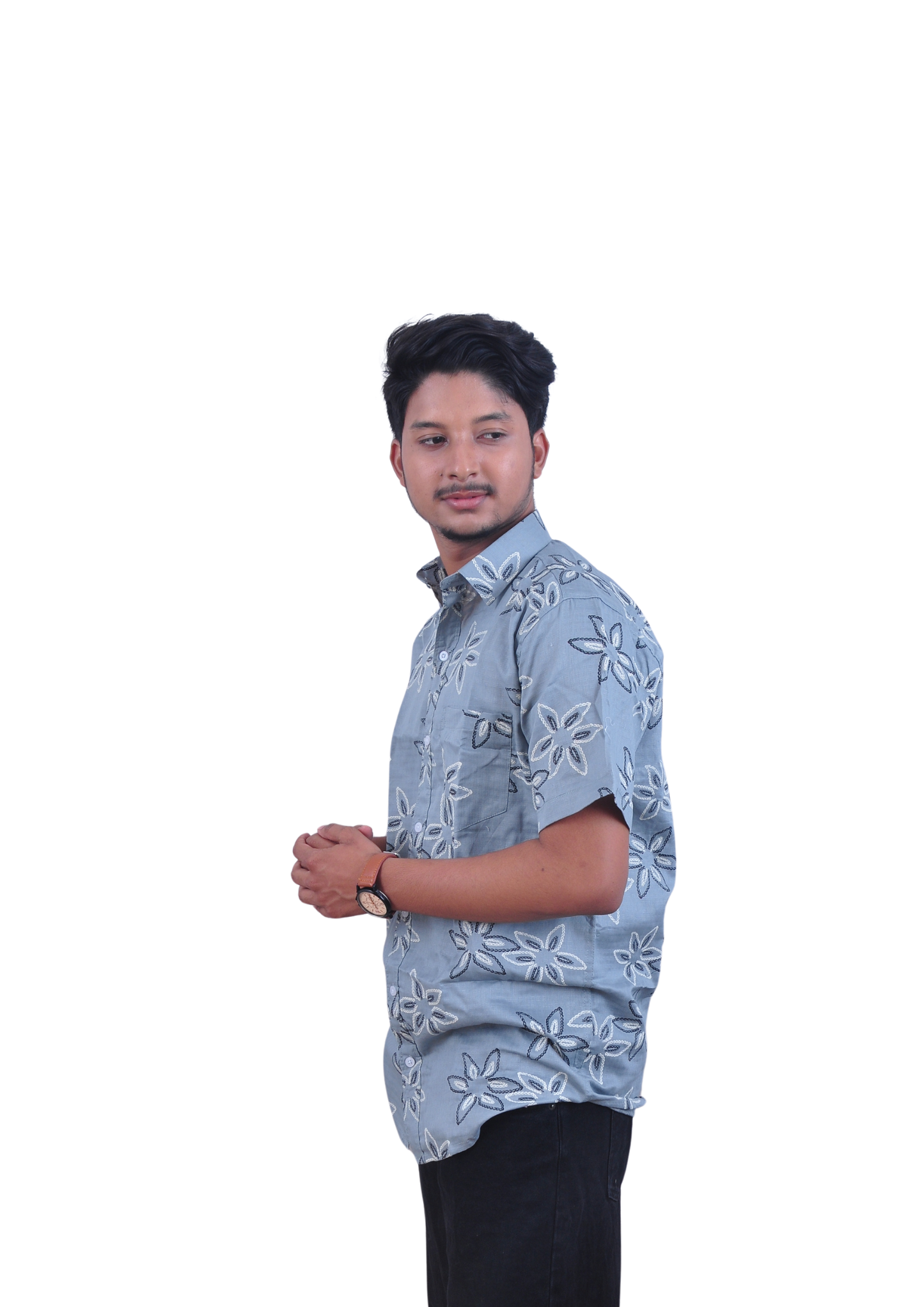 Men’s Grey Floral Print Casual Shirt – Regular Fit