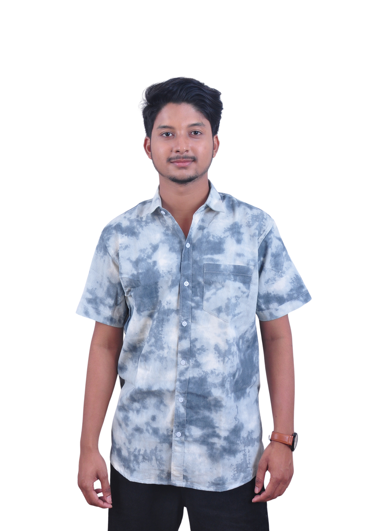 Classic Cloud Tie-Dye Shirt – Steel Blue Casual Fit
