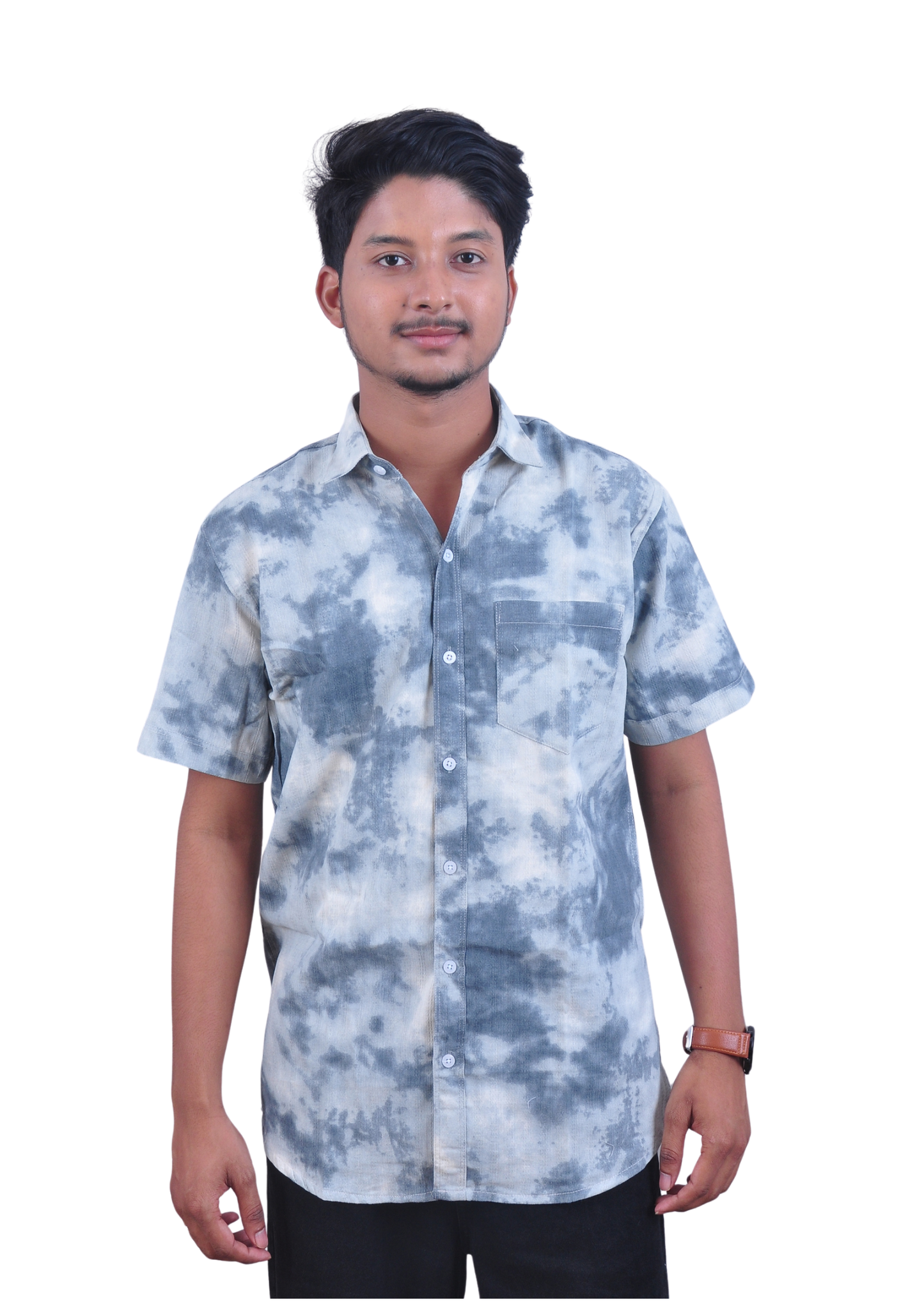 Classic Cloud Tie-Dye Shirt – Steel Blue Casual Fit
