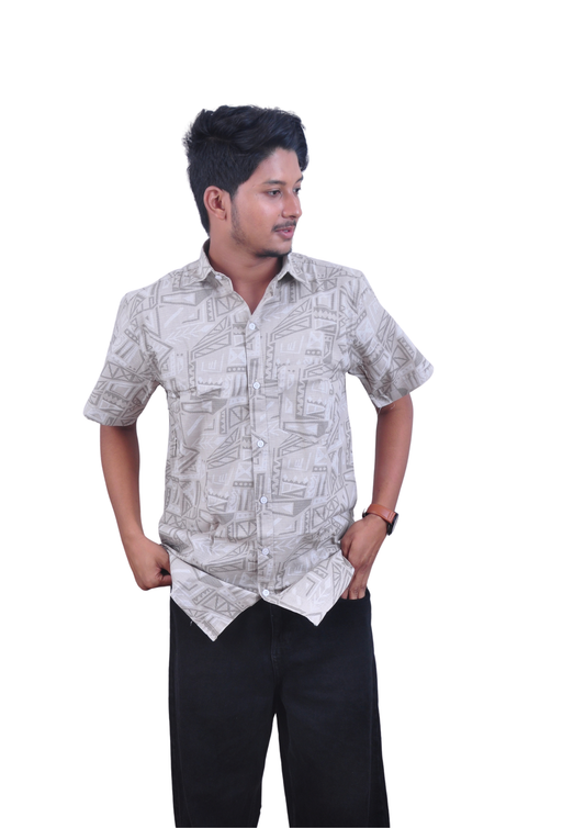Minimal Abstract Print Half Sleeve Shirt – Off White