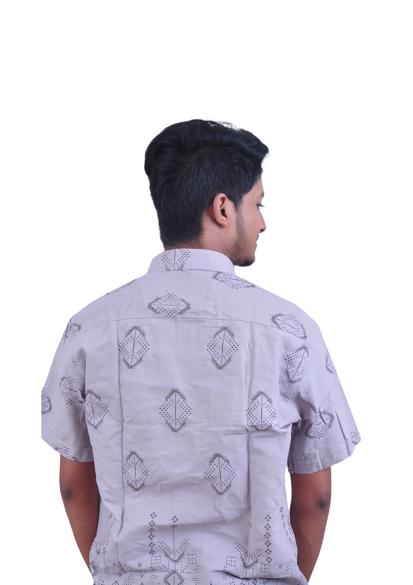 Men’s  Geometric Print Light Grey Casual half Sleeves Shirt