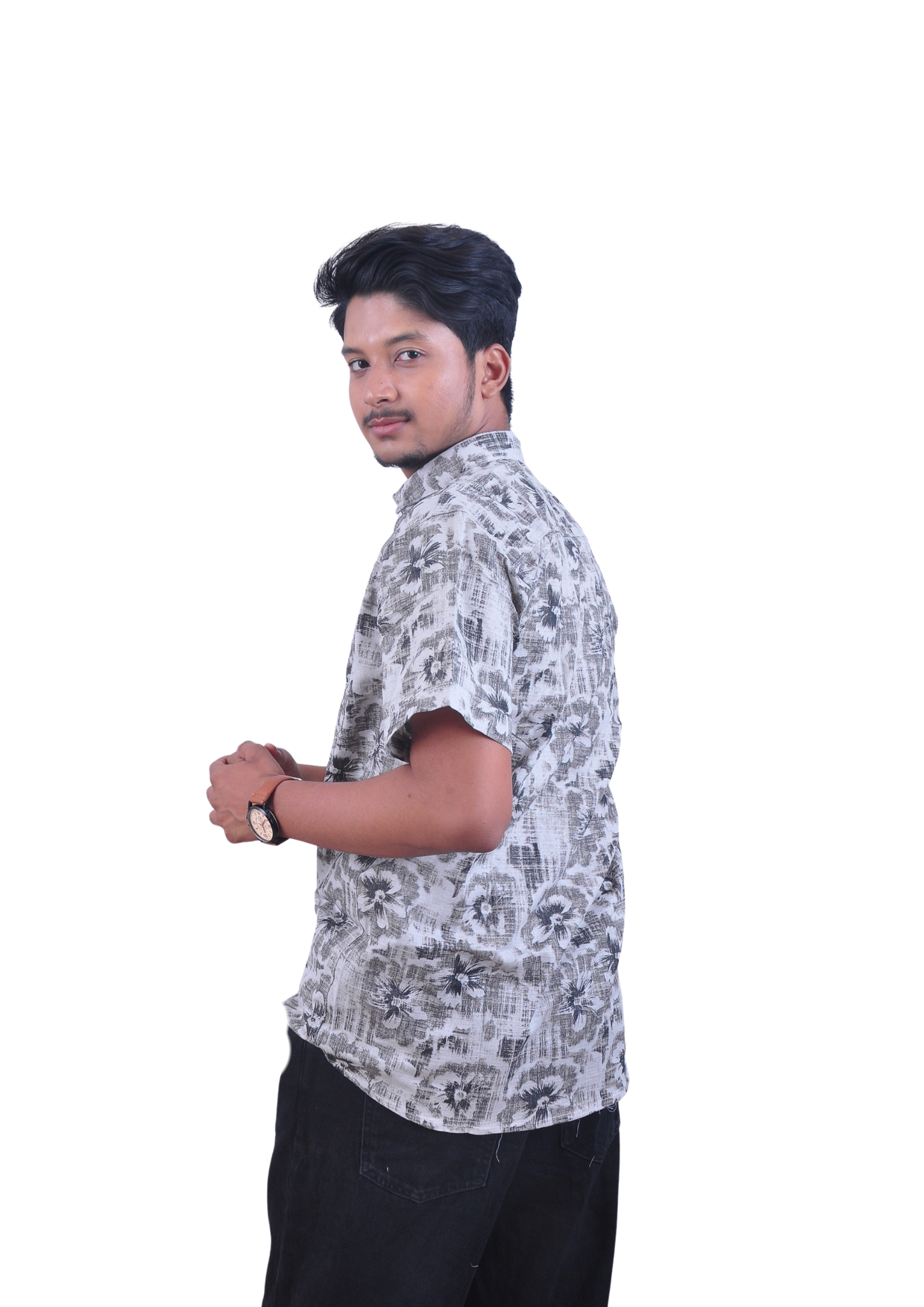 Floral Abstract Print Half Sleeve Shirt – Grey