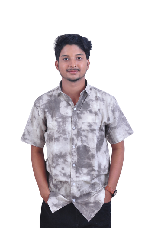 Urban Tie-Dye Casual Shirt – Smoky Grey Relaxed Fit