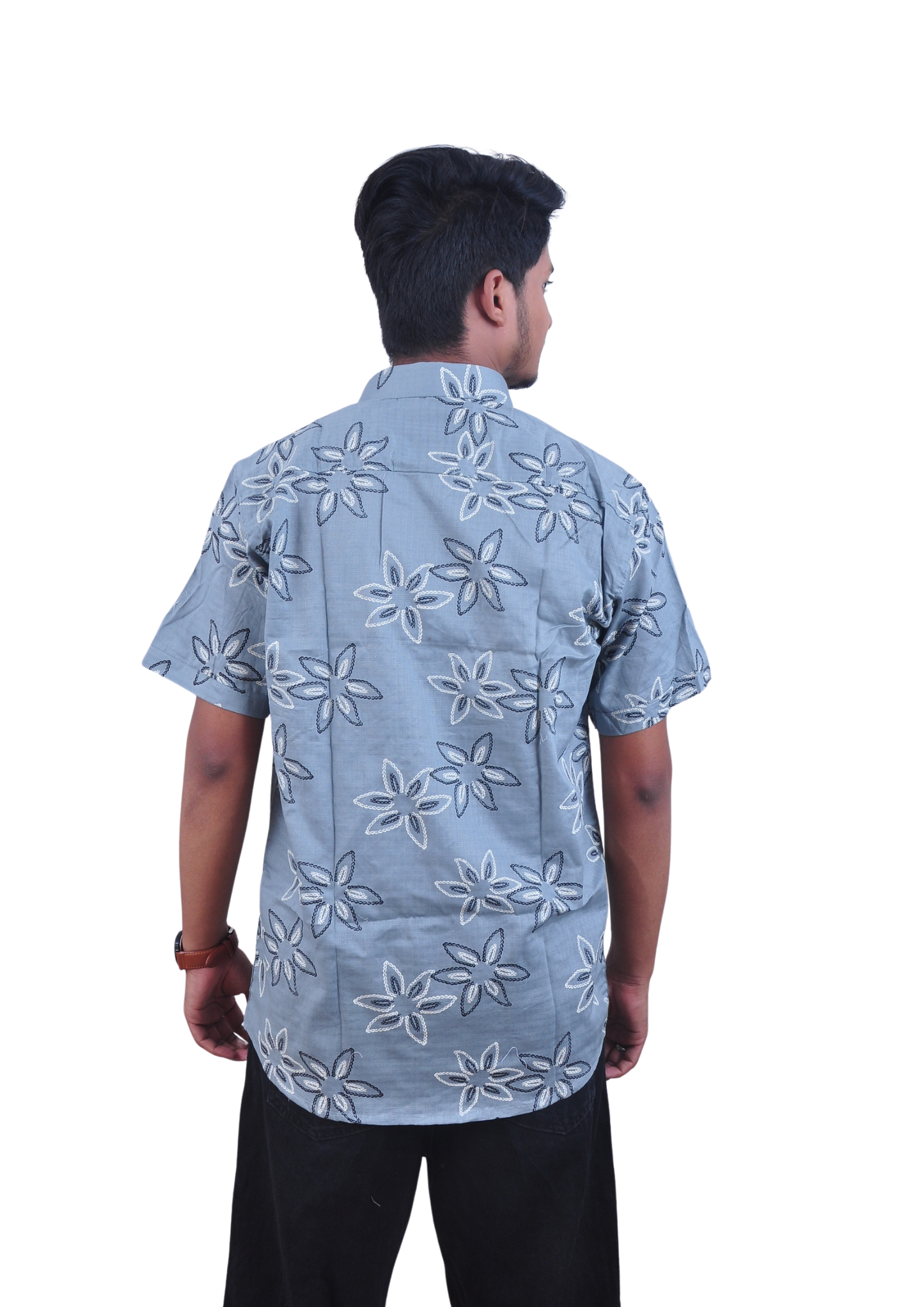 Men’s Grey Floral Print Casual Shirt – Regular Fit