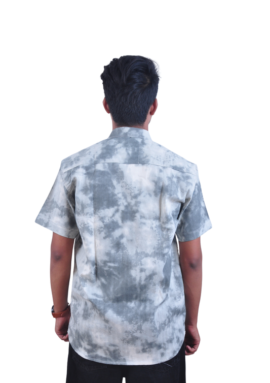 Cloud Wash Tie-Dye Shirt – Ice Grey Premium Casual Fit