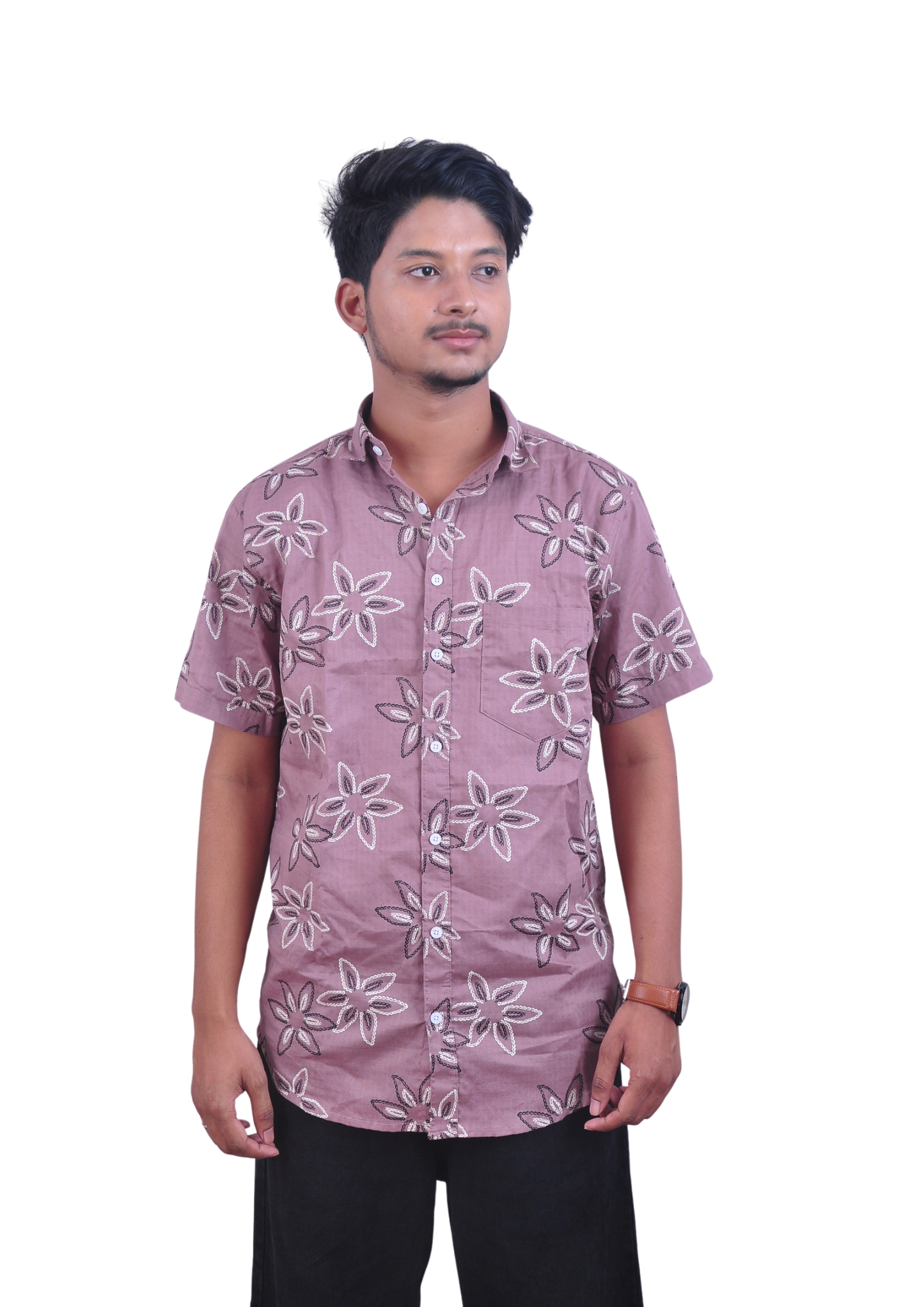 Men’s Dusty Pink Floral Print Casual Shirt – Regular Fit