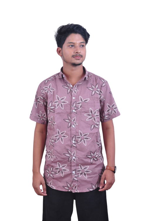 Men’s Dusty Pink Floral Print Casual Shirt – Regular Fit