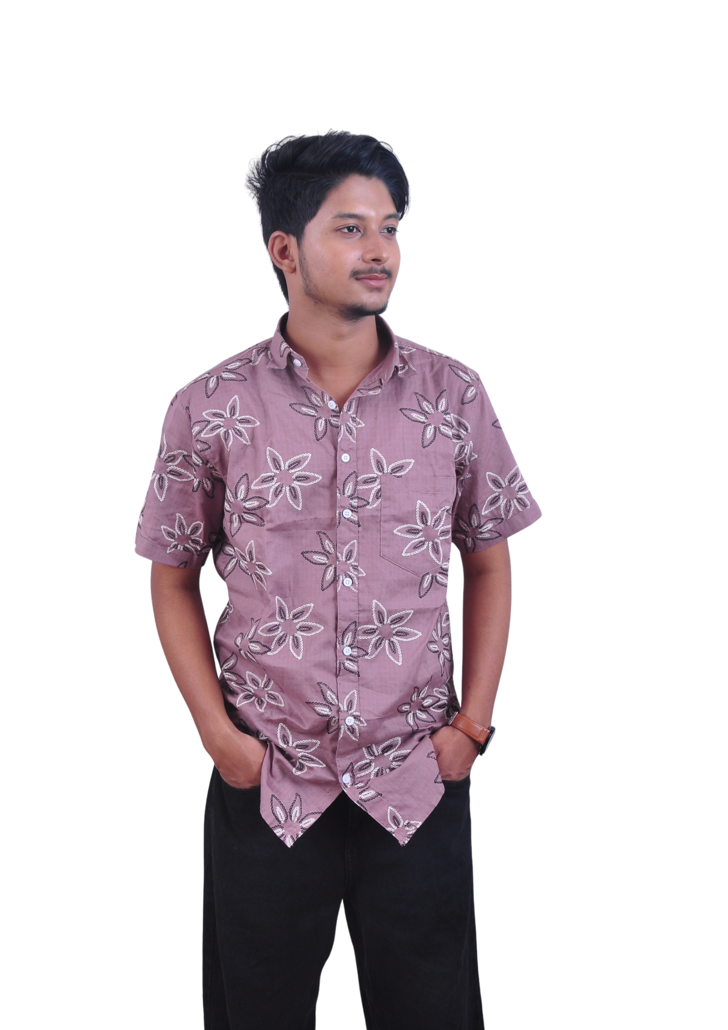 Men’s Dusty Pink Floral Print Casual Shirt – Regular Fit