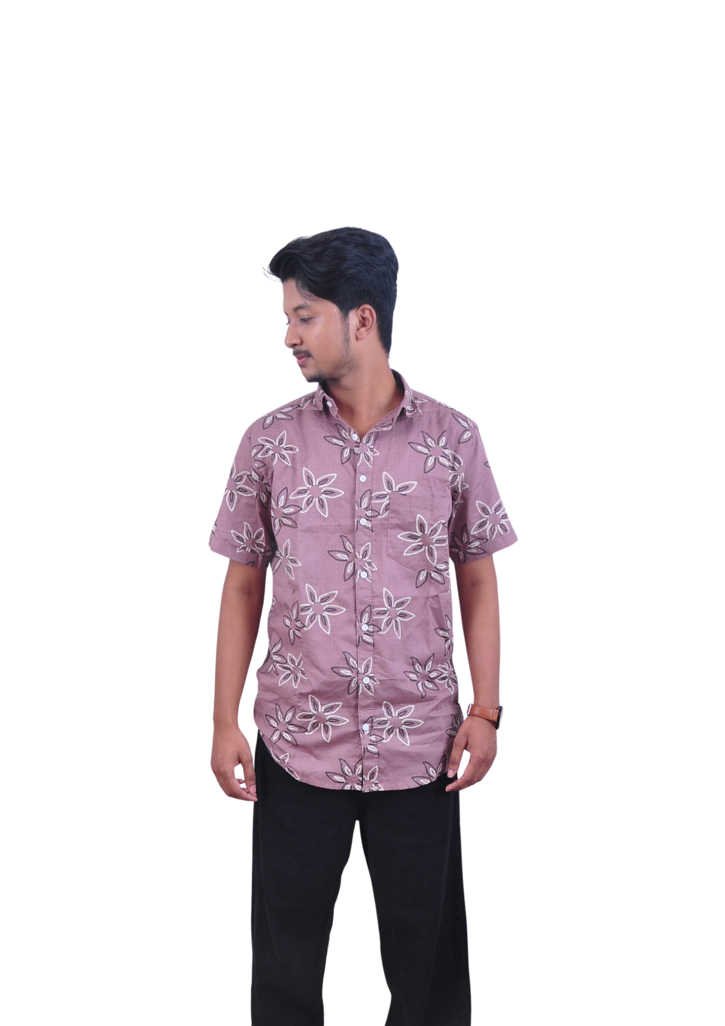Men’s Dusty Pink Floral Print Casual Shirt – Regular Fit