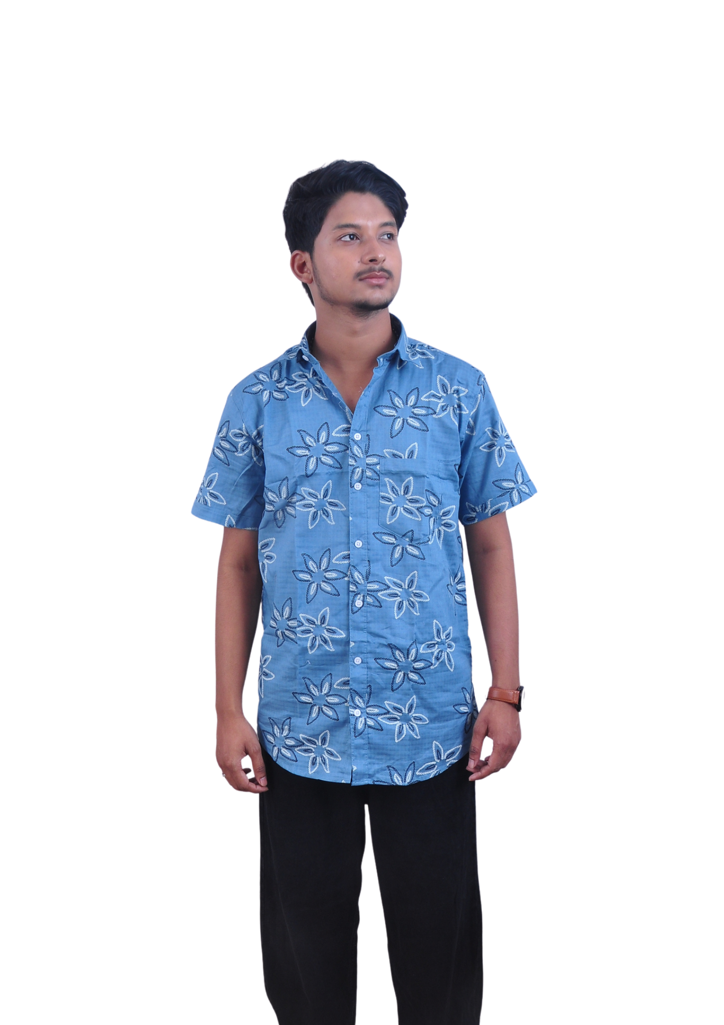 Men’s Sky Blue Floral Print Casual Shirt – Regular Fit