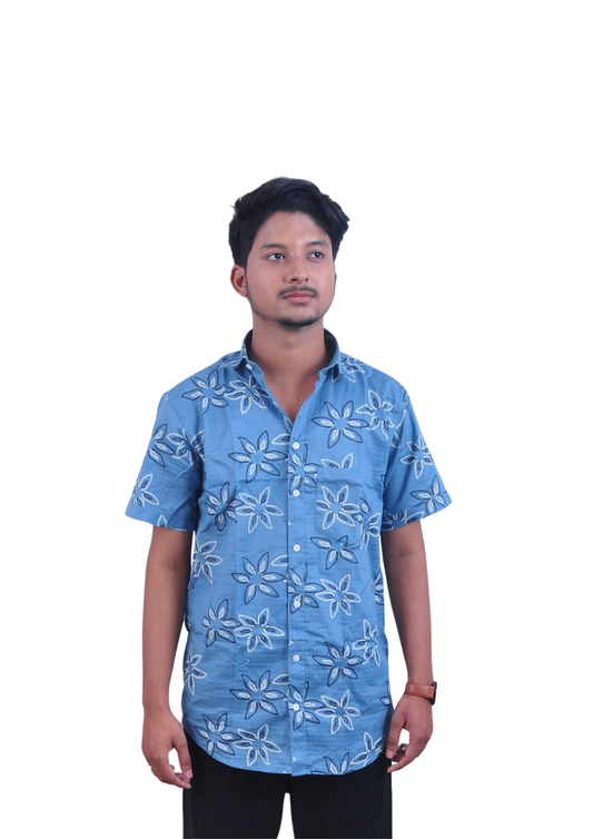 Men’s Sky Blue Floral Print Casual Shirt – Regular Fit