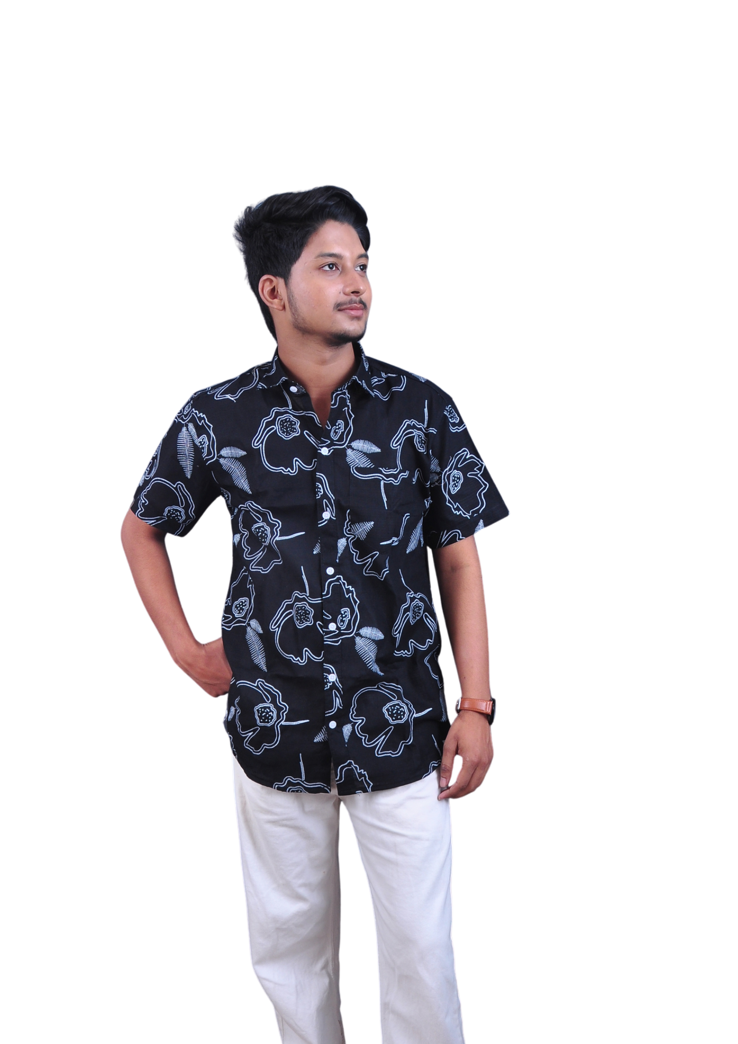 Men’s Black Floral Print Casual Shirt – Regular Fit