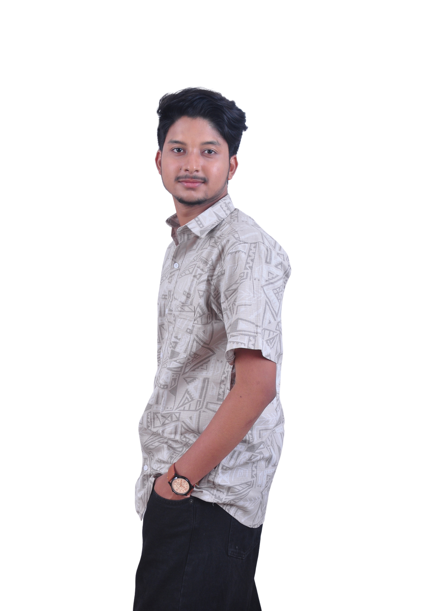 Minimal Abstract Print Half Sleeve Shirt – Off White