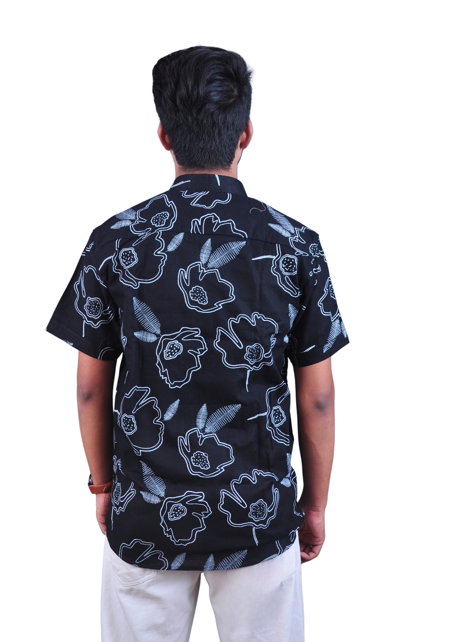 Men’s Black Floral Print Casual Shirt – Regular Fit