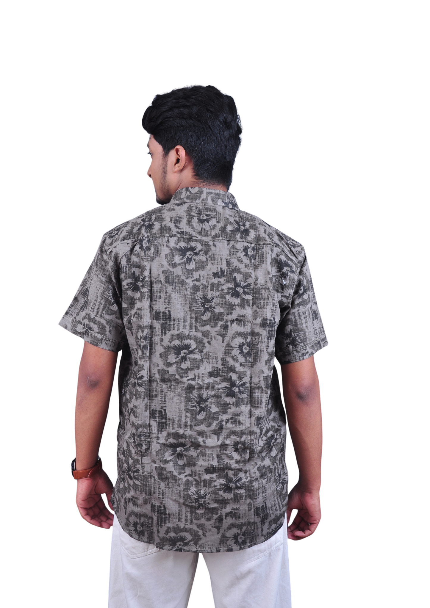 Men’s Olive Grey Floral Printed Casual Shirt