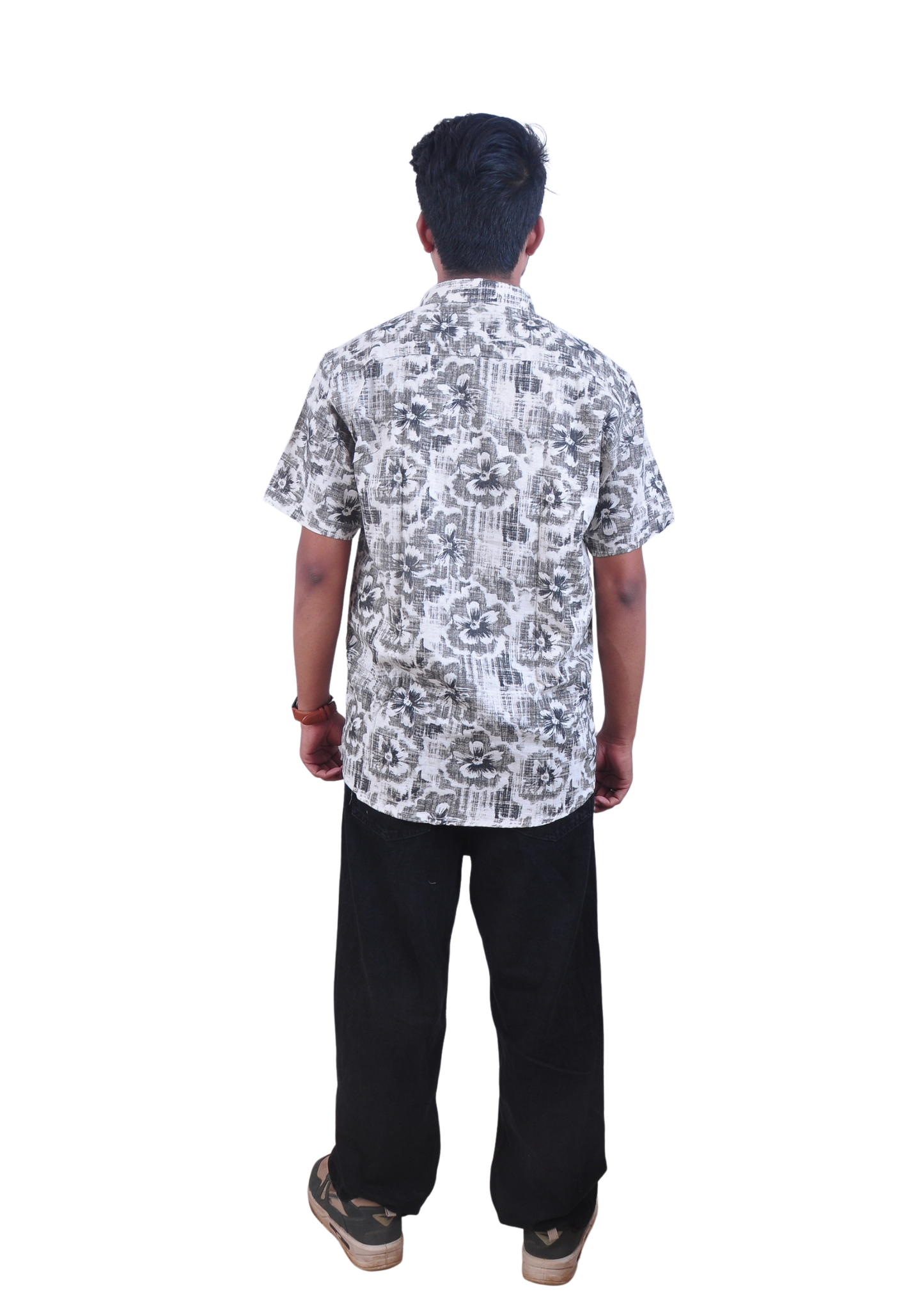Men’s White Grey Floral Printed Casual Shirt