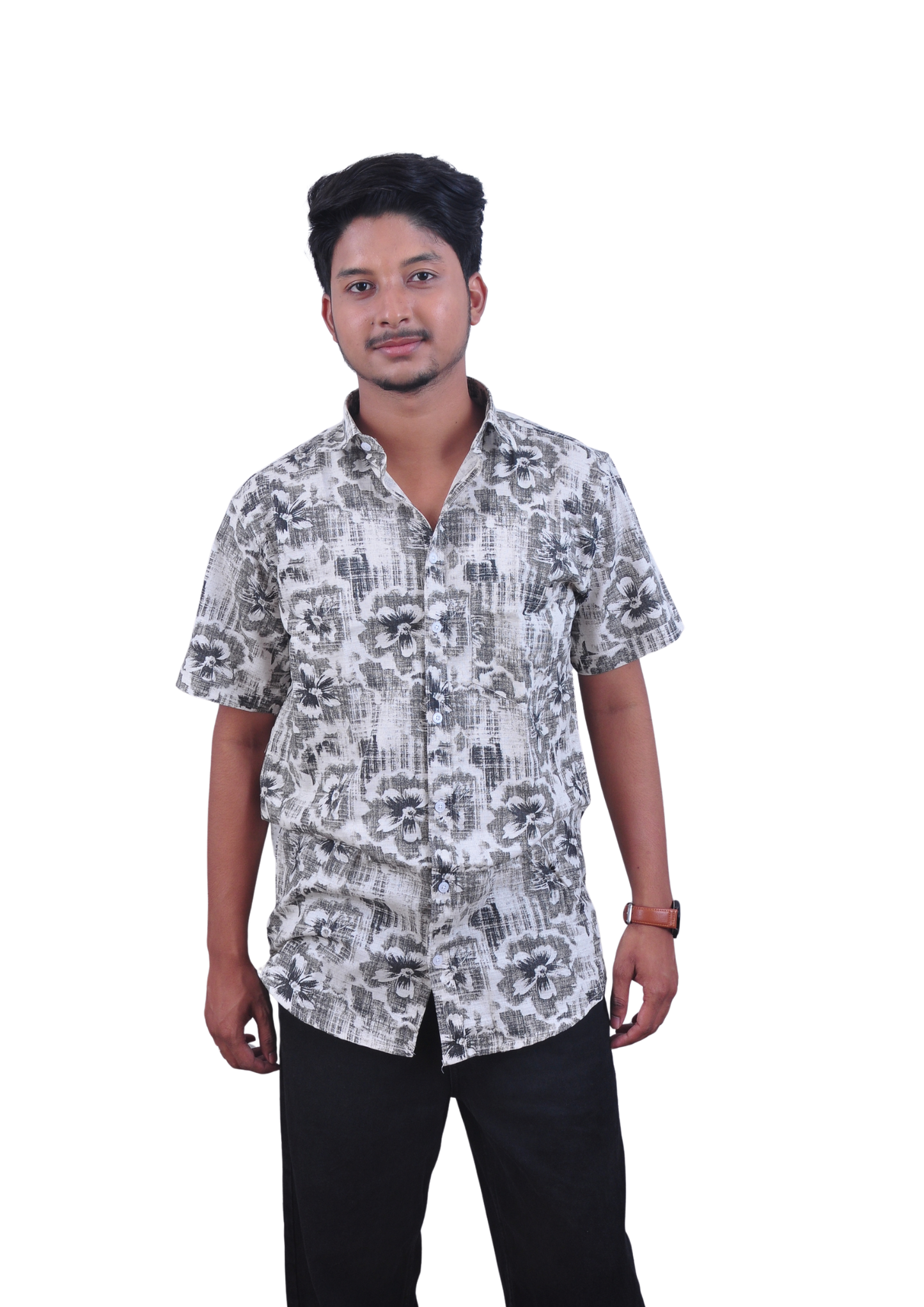 Men’s White Grey Floral Printed Casual Shirt