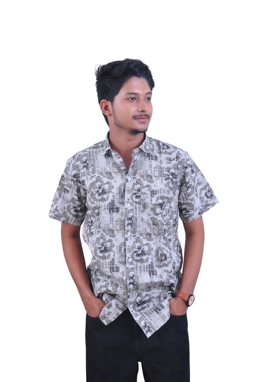 Floral Abstract Print Half Sleeve Shirt – Grey